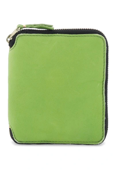 Comme Des Garçons Washed Leather Zip-around Wallet In Green