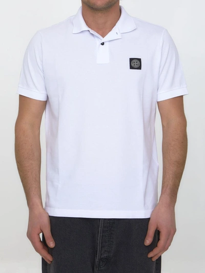 Stone Island Cotton Polo Shirt With Logo In White