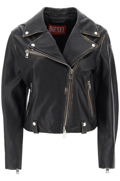 Diesel 'l-edmea' Lamb Leather Biker Jacket In Brown