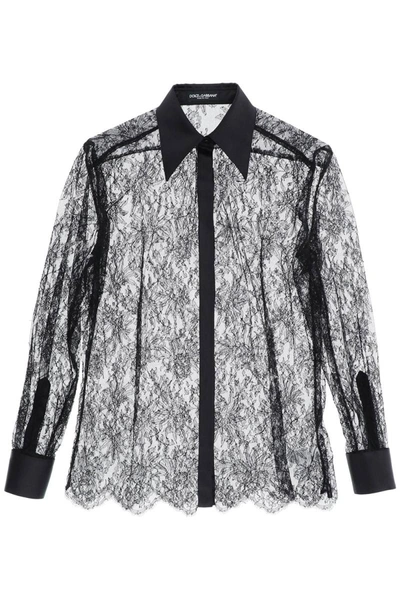 Dolce & Gabbana Chantilly Lace Shirt In Black