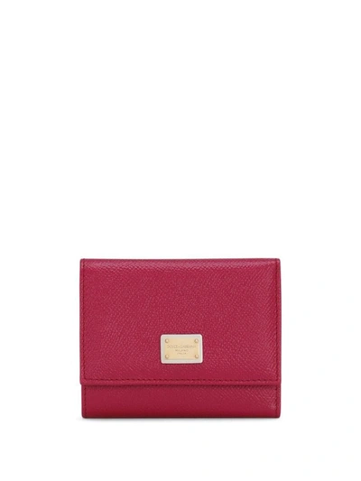 Dolce & Gabbana Compact Wallet With Logo Plaque In Pink & Purple