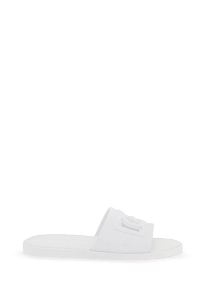 Dolce & Gabbana White Sandals With Logo Detail In Rubber Man In Multi