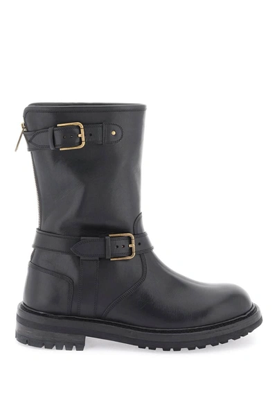 Dolce & Gabbana Leather Biker Boots In Black