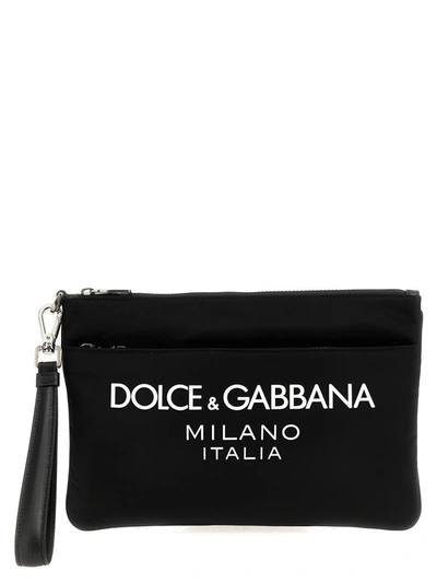 Dolce & Gabbana Logo Print Clutch Bag In White/black
