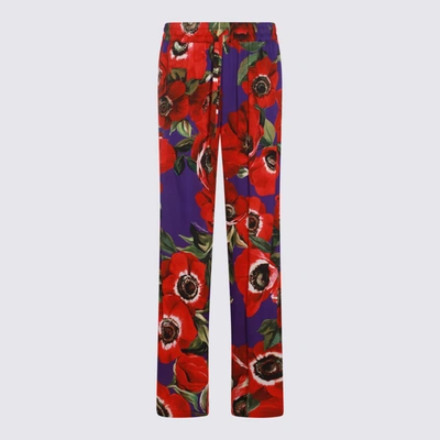 Dolce & Gabbana Multicolor Silk Pants In Anemoni