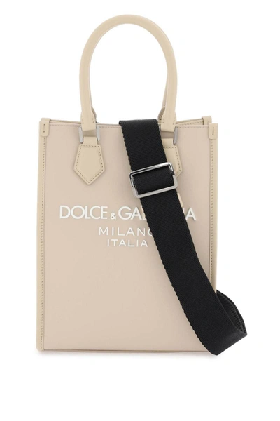 Dolce & Gabbana Small Nylon Tote Bag With Logo In Beige