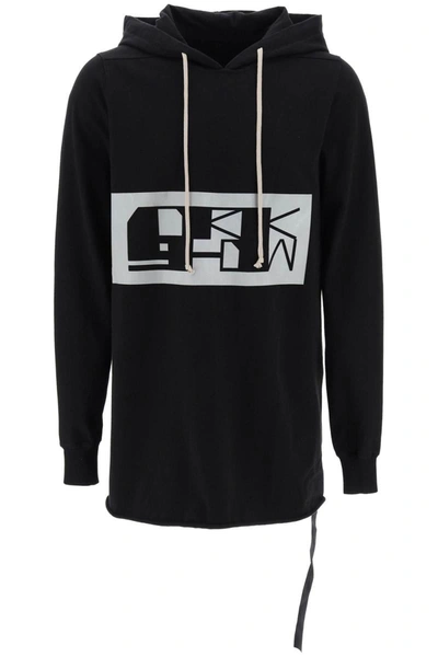 Rick Owens Drkshdw Logo Printed Drawstring Hoodie In Black