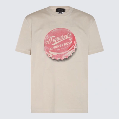 Dsquared2 Beige And Red Cotton T-shirt In Mastic Beige