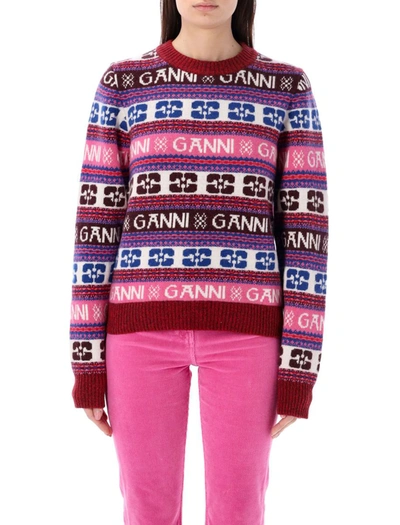 Ganni Allover Logo Sweater In Multicolor