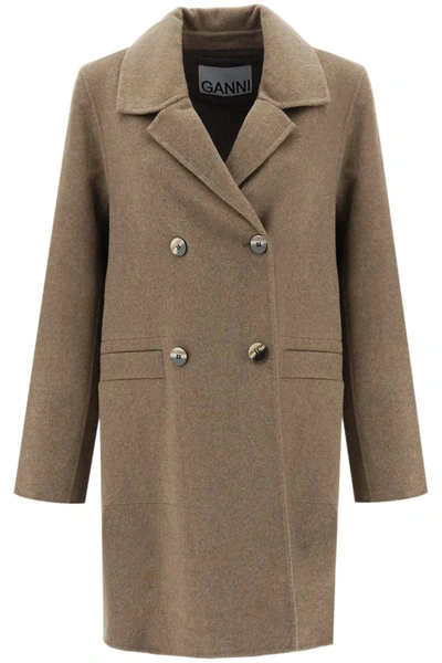 Ganni Deconstructed Midi Coat In Brown