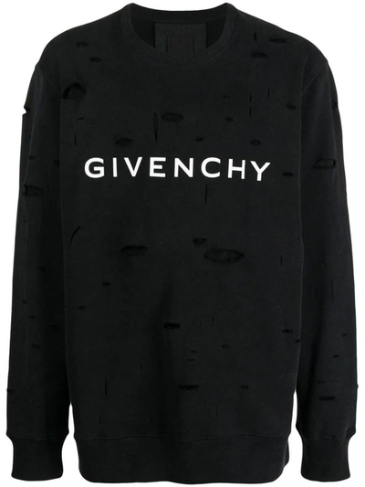 Givenchy Logo印花撕裂效果卫衣 In Black