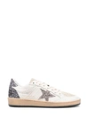 Golden Goose Ball Star Sneakers In Vintage Effect Leather And Suede With Glittered Star And Heel Tab In White/cinder/antracite