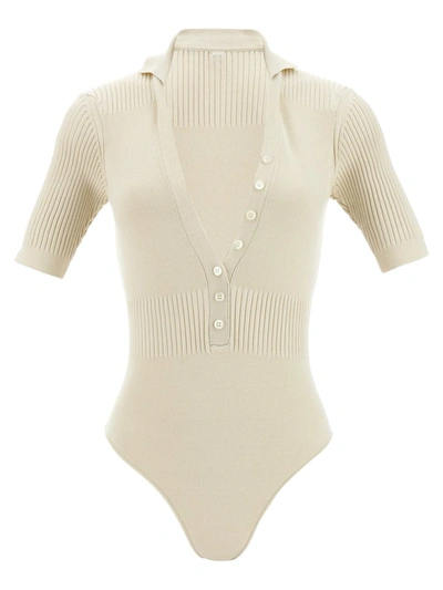 Jacquemus Le Body Yauco Collared Bodysuit In Beige