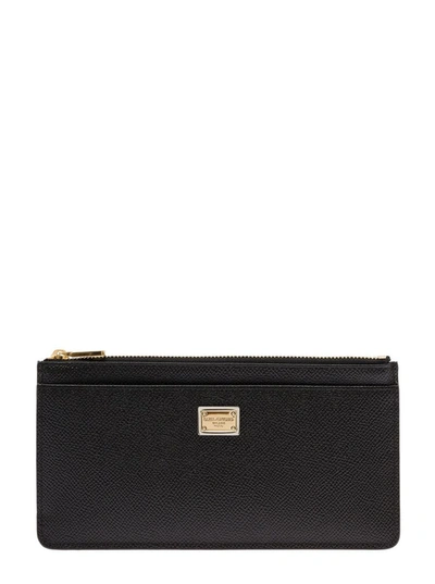 DOLCE & GABBANA LARGE CARD HOLDER WITH BRANDED PLATE AND ZIP IN GRAINY LEATHER WOMAN
