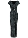 Balmain Long Draped Off-shoulders Sequin Dress In Polyester Woman In Grey