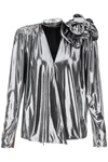 Magda Butrym Jersey Blouse With Rose Applique In Multicolor