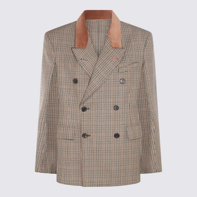 Maison Margiela Houndstooth Double-breasted Blazer In Brown
