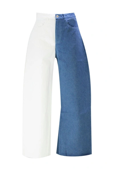 Marques' Almeida Two-tone High-rise Boyfriend Organic Jeans In Mid Blue/white