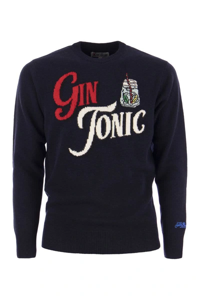 Mc2 Saint Barth Gin Tonic Wool And Cashmere Blend Jumper In Blue