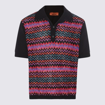 Missoni Multicolor Cotton Polo Shirt In Black Base