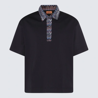 Missoni Short Sleeve Polo In Navy And Blue-bluette