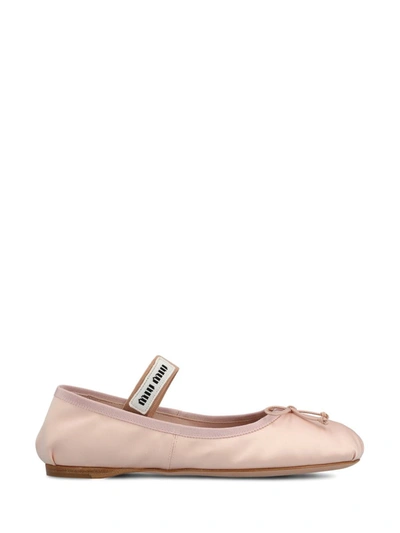 Miu Miu Logo Embroidered Ballerina Shoes In Red