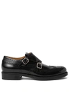 Miu Miu Brogue Leather Double Monk Loafers In Nero