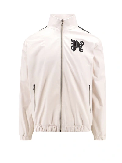 Palm Angels Monogram-patch Leather Jacket In Neutrals