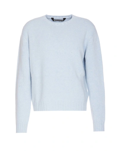 Palm Angels Logo-jacquard Wool-blend Sweater In Blue