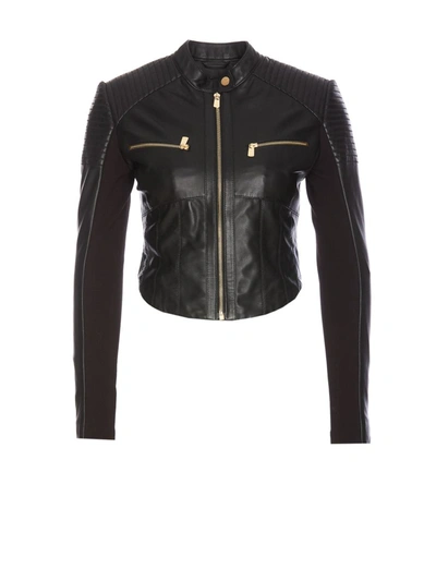 Pinko Leather Cropped Jacket In Black
