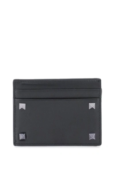 Valentino Garavani Rockstud Leather Card Holder In Black