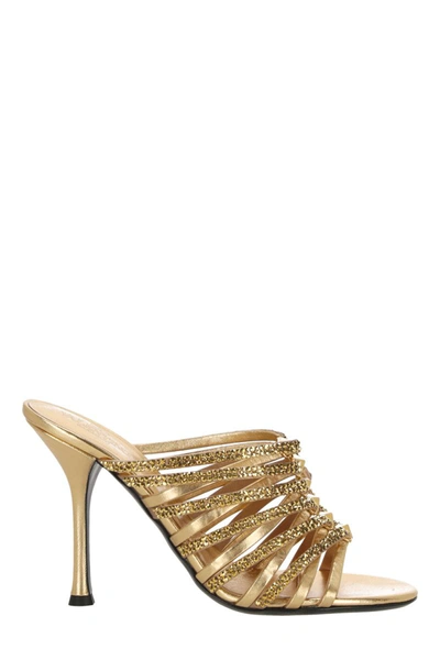 Valentino Garavani Sandals In Antique Brass/crystal Aurum