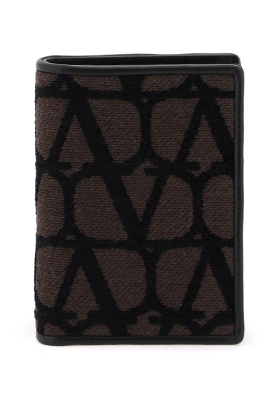 Valentino Garavani Toile Iconographe Bi Fold Wallet In Brown,black