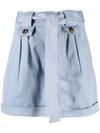 Woolrich Tied-waist Turn-up Hem Shorts In Pale Indigo