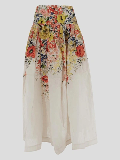 Zimmermann Alight Floral-print Linen Skirt In Ivory Floral