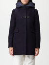 Fay Toggle Coat In Black Wool Blend Fabric In Blue