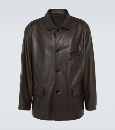 Lemaire Oversized Leather Jacket In Brown