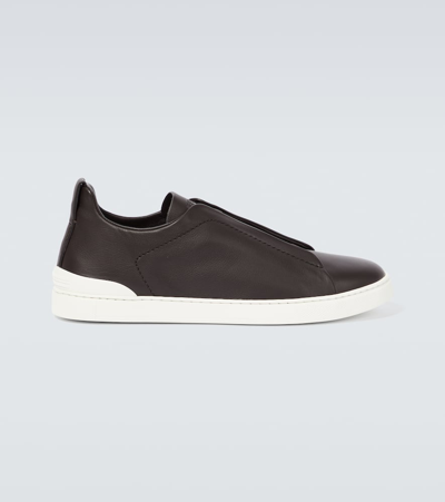 Zegna Triple Stitch Leather Sneakers In Brown