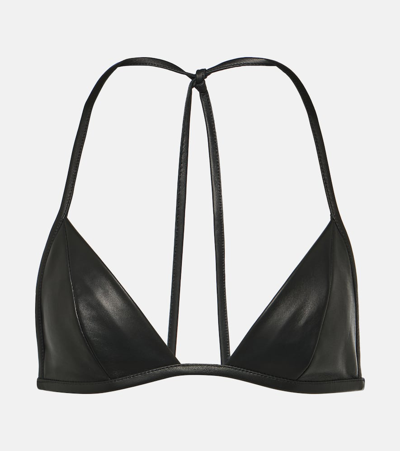 Rick Owens Snakeskin Leather Triangle Bra In Black