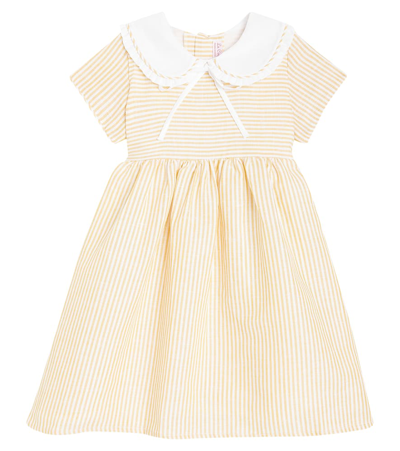 La Coqueta Kids' Savanna Striped Linen And Cotton Dress In Yellow