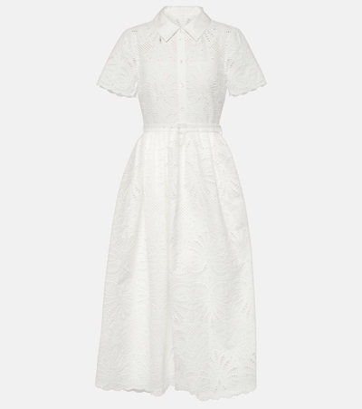 Self-portrait Embroidered Cotton Midi Dress In White