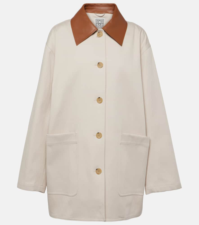 Totême Organic Cotton Barn Jacket With Leather Collar In Beige