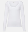 Totême Womens Ecru Ribbed Scoop-neck Stretch-wool Blend Top In White