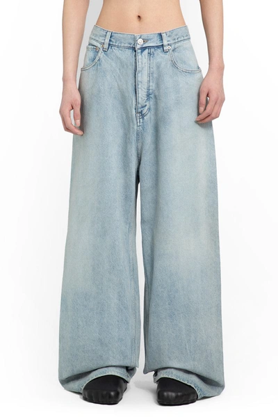 Balenciaga Denim Size Sticker Mid-rise Wide-leg Jeans In Blue