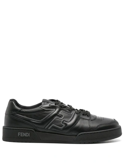 Fendi Leather Low-top Match Sneakers In Black