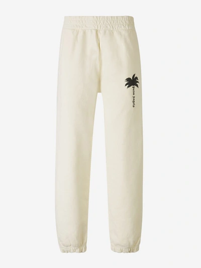 Palm Angels Logo Cotton Joggers In Beix