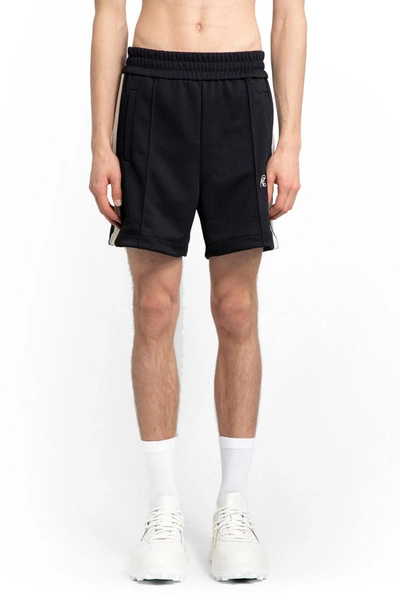 Palm Angels Monogram-embroidered Striped Track Shorts In Nero