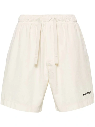 Palm Angels Logo-embroidered Track Shorts In Beige