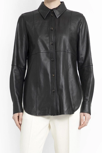 Totême Slim Leather Shirt In Black