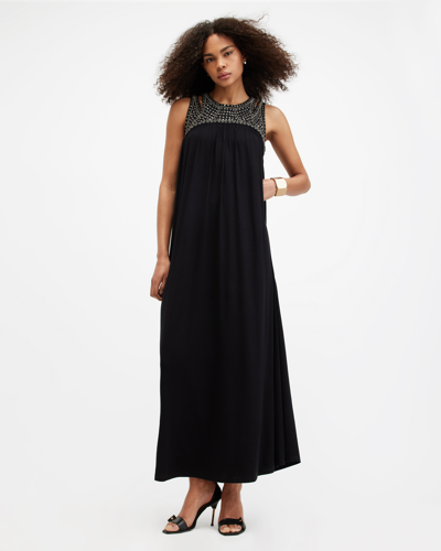 Allsaints Arizona Embellished Cut-out Maxi Dress In Black